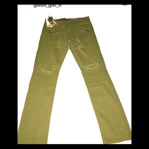 Moto - Distressed Army Green Skinny Jean